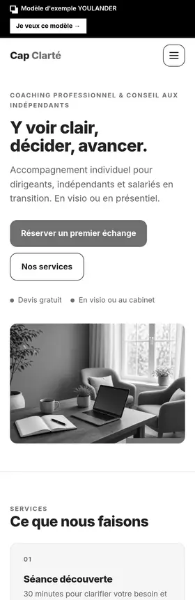 Plantilla de página web Coach · consultor — vista móvil