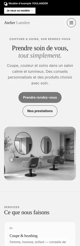 Plantilla de página web Peluquería · estética — vista móvil