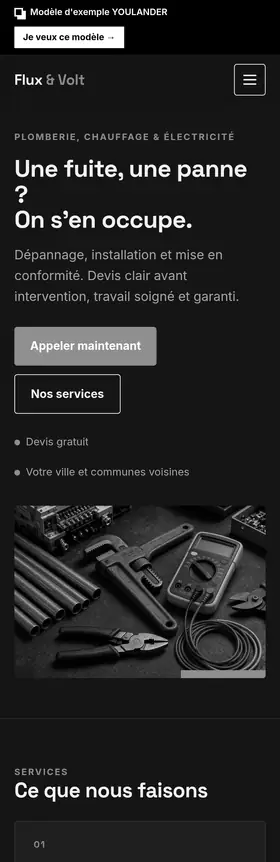 Plantilla de página web Fontanero · electricista — vista móvil