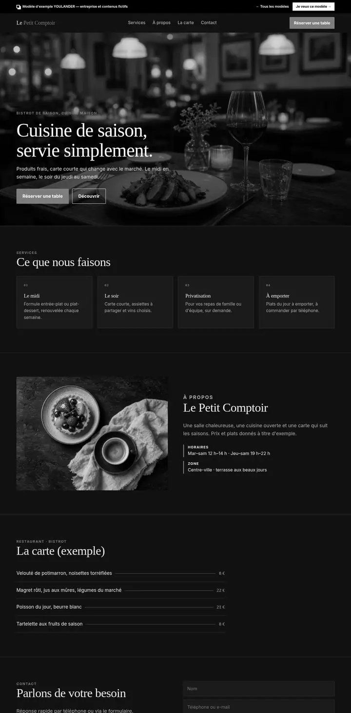 Plantilla de página web Restaurante · bistró — vista ordenador