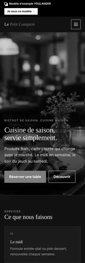 Plantilla de página web Restaurante · bistró — vista móvil