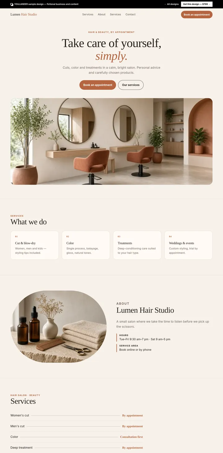 Hair salon · beauty demo website — desktop preview