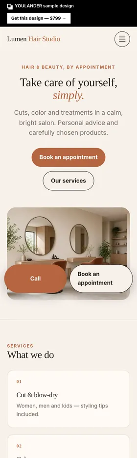 Hair salon · beauty demo website — mobile preview