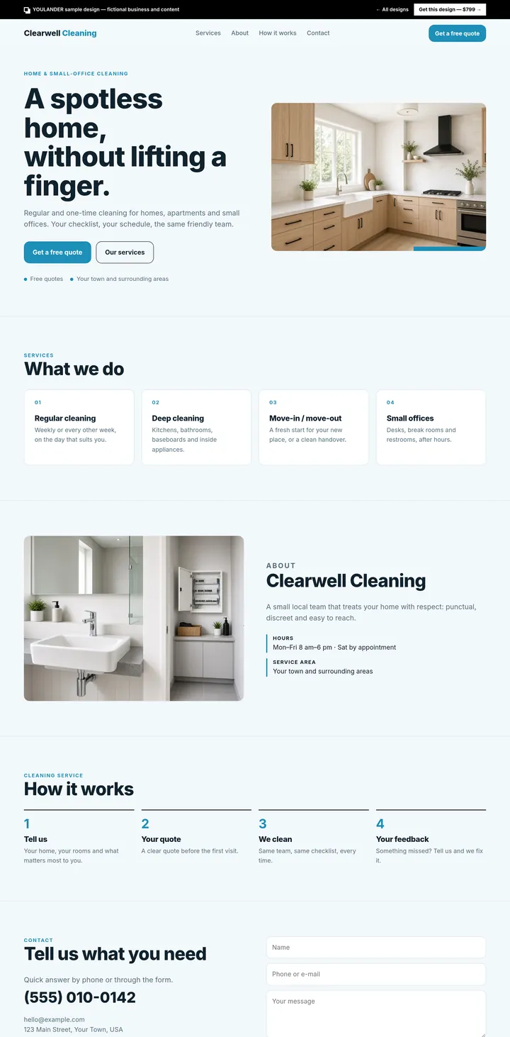 Cleaning service demo website — desktop preview