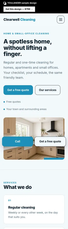 Cleaning service demo website — mobile preview