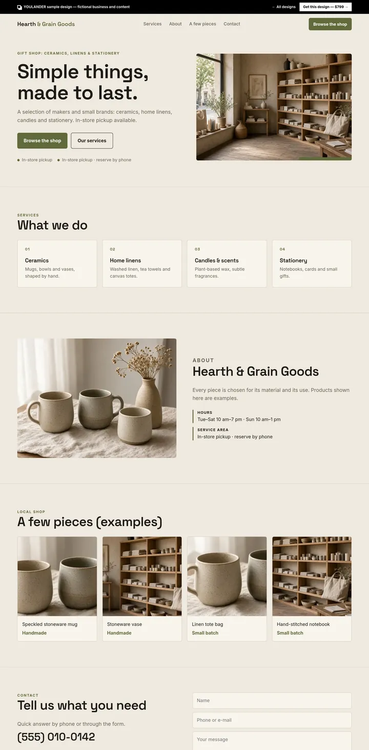Local shop demo website — desktop preview