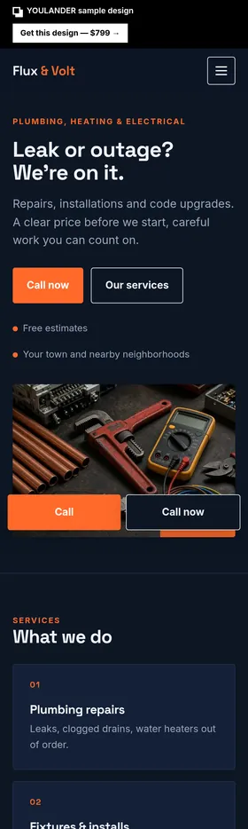 Plumber · electrician demo website — mobile preview