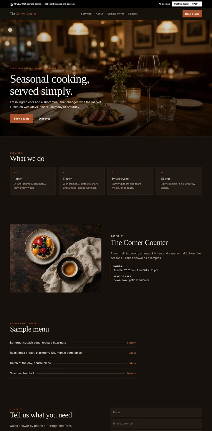 Restaurant · bistro demo website — desktop preview