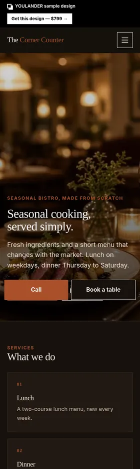 Restaurant · bistro demo website — mobile preview